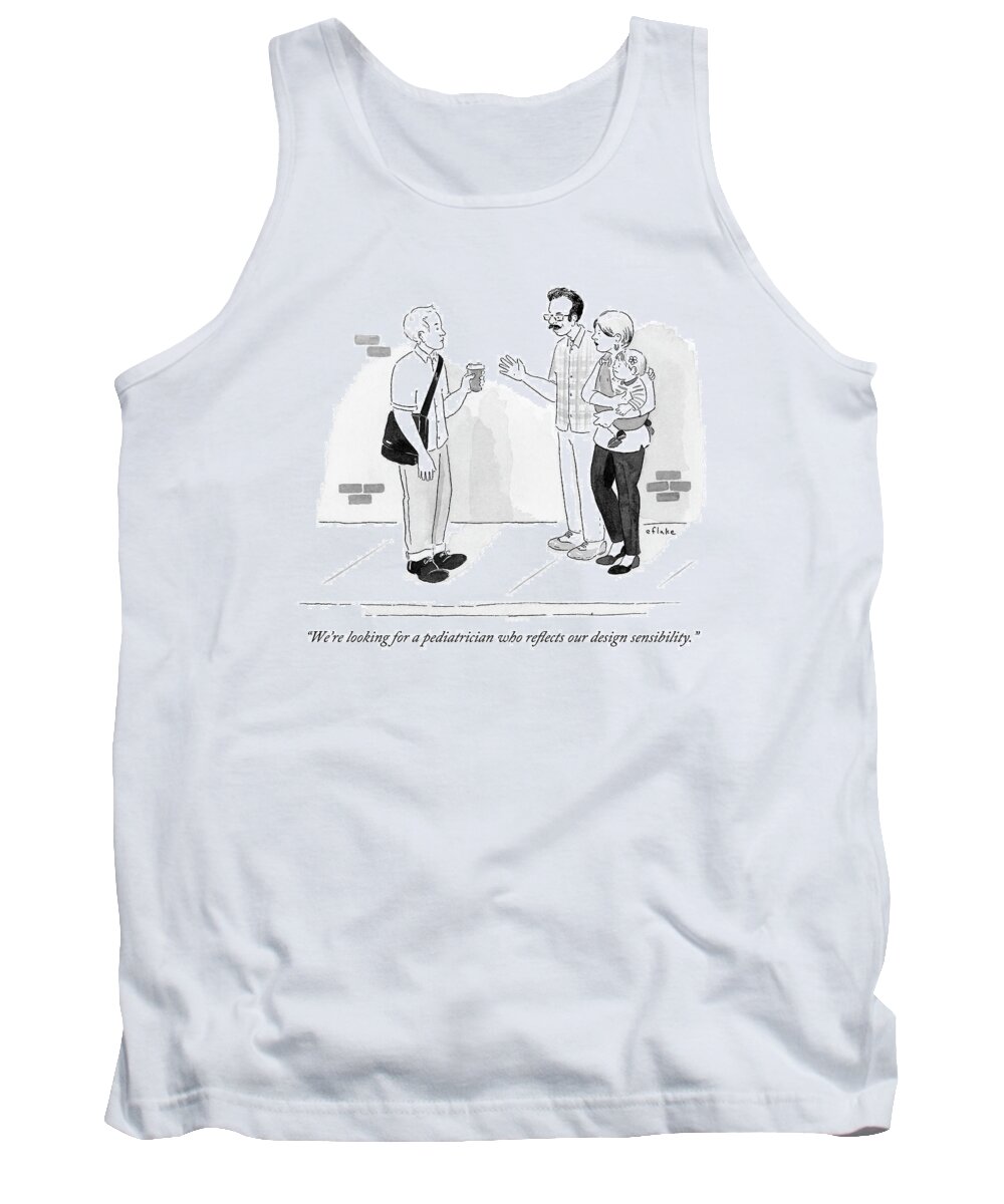 Parenting Tank Top featuring the drawing A Couple Converses With A Man On The Street by Emily Flake