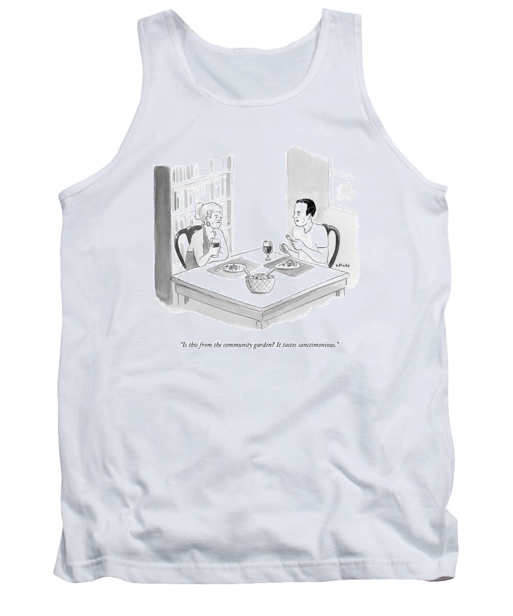 Organic Tank Top featuring the drawing A Couple Eats Dinner by Emily Flake