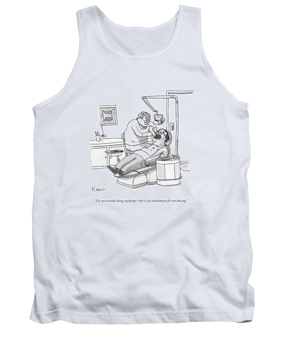 Dentist Tank Top featuring the drawing A Dentist Roots Around In A Patient's Mouth by Zachary Kanin