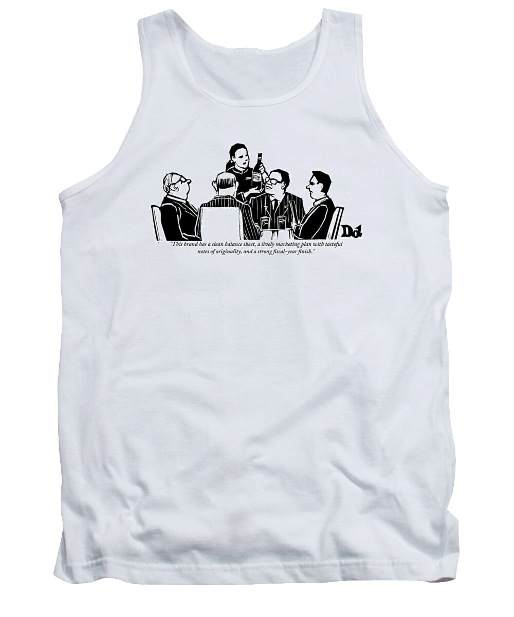 Businessmen Tank Top featuring the drawing A Female Sommelier Presents A Bottle Of Wine by Drew Dernavich