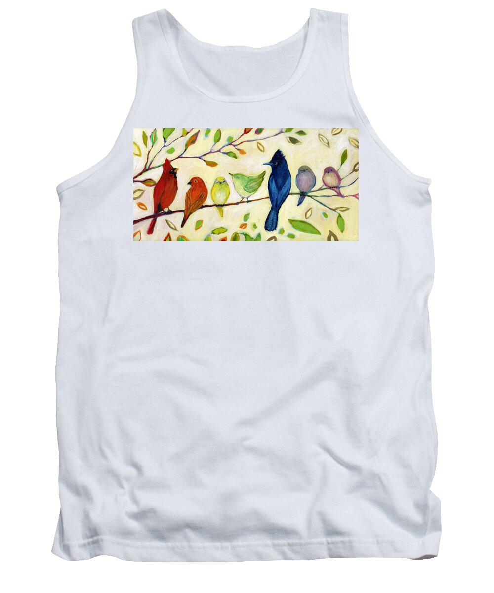 Bird Tank Top featuring the painting A Flock of Many Colors by Jennifer Lommers