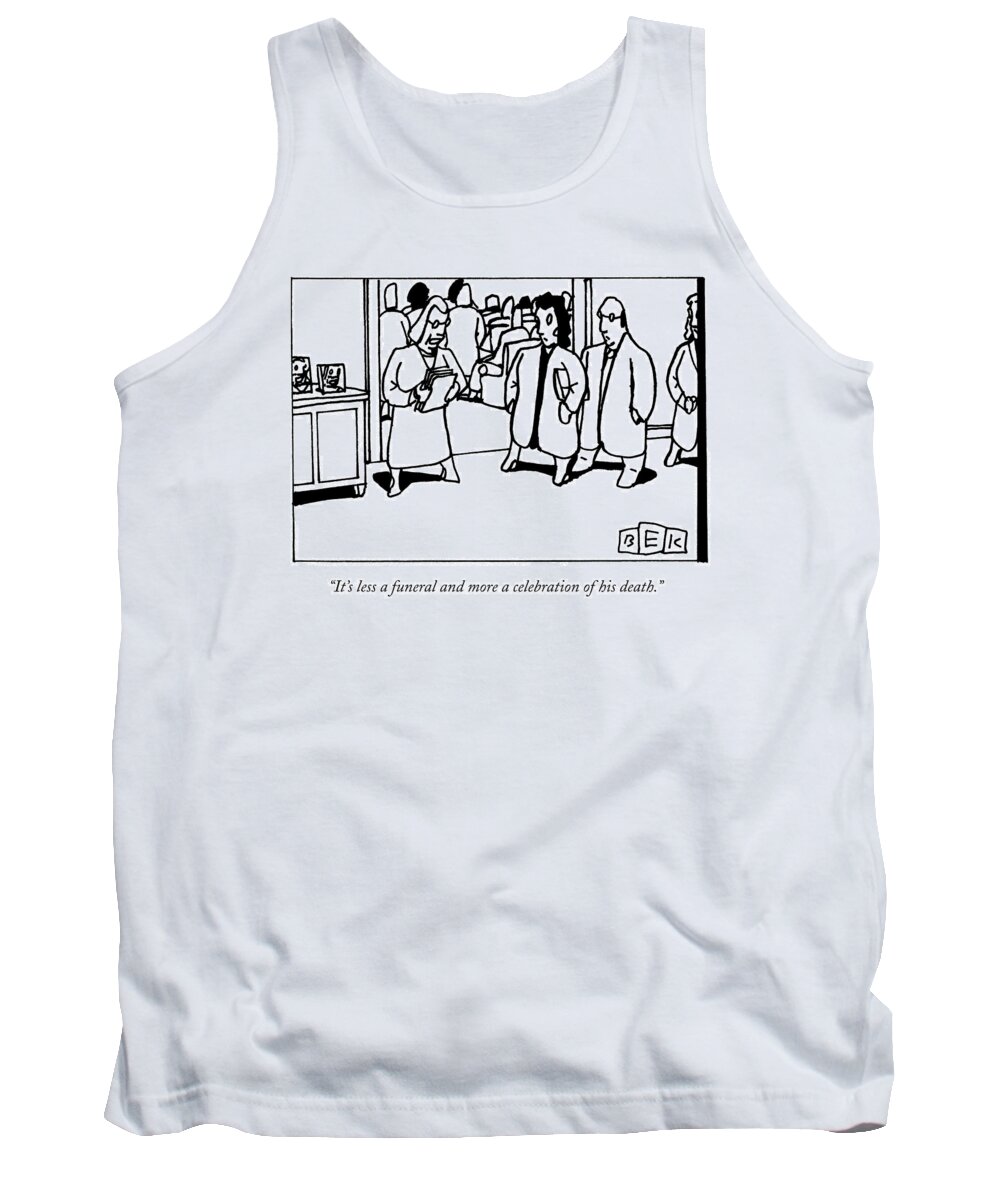 Death Tank Top featuring the drawing A Funeral Mourner Speaks To A Couple by Bruce Eric Kaplan