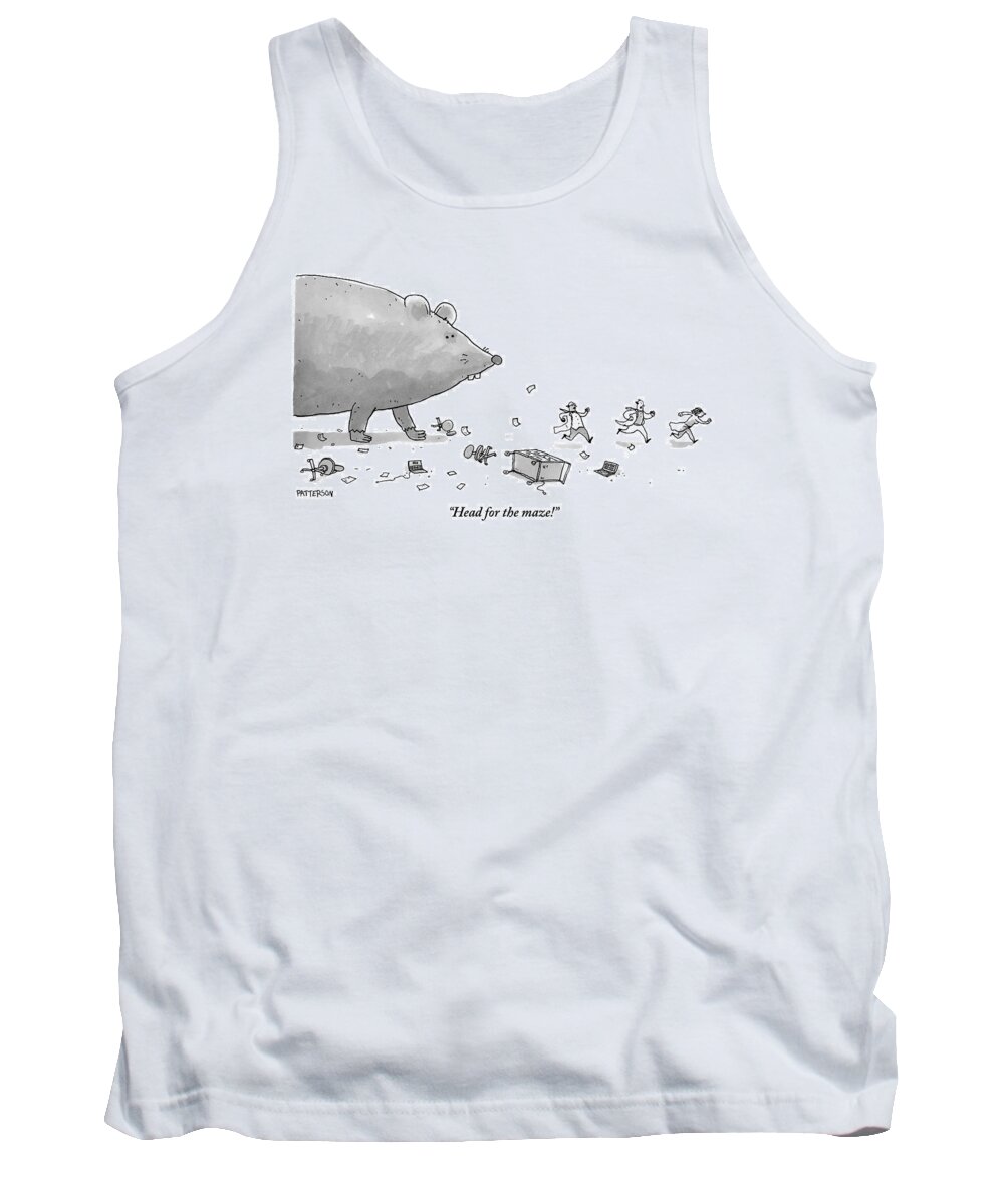 Rats Tank Top featuring the drawing A Giant Rat Chases Scientists by Jason Patterson
