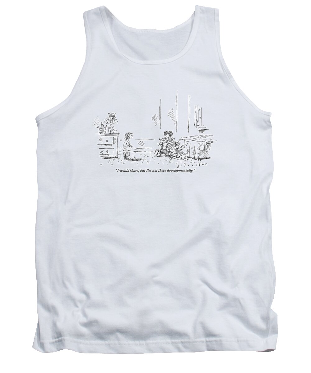 Children Tank Top featuring the drawing A Girl With Lots Of Toys Is Seen Speaking by Barbara Smaller