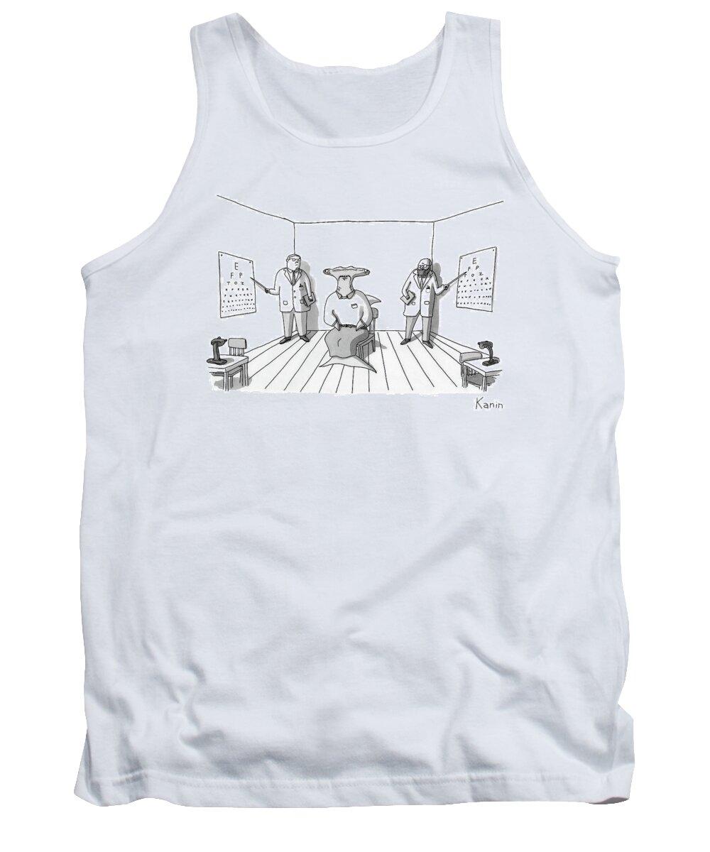 Sharks Tank Top featuring the drawing A Hammerhead Shark Gets His Eyesight Check By Two by Zachary Kanin