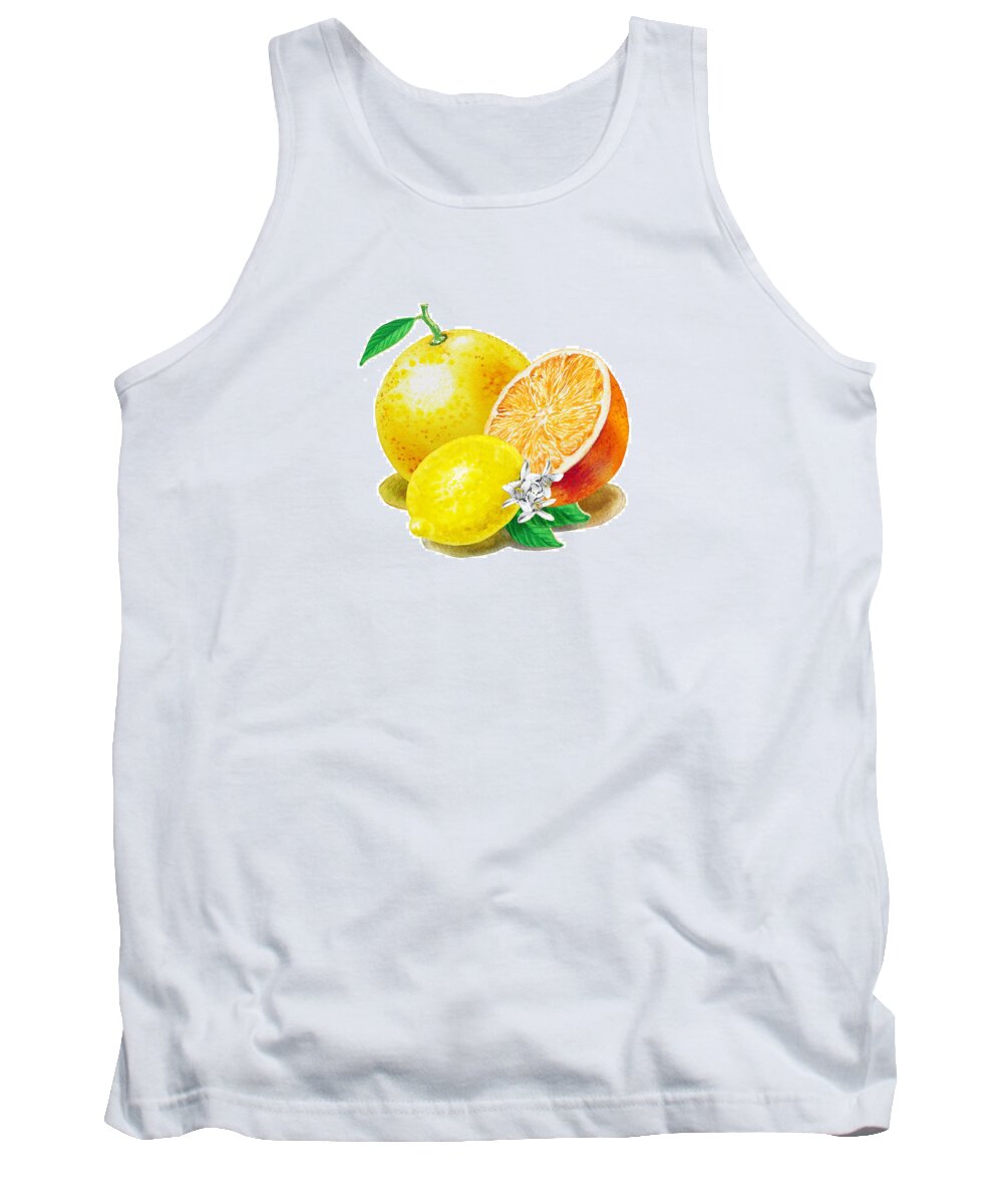 Grapefruit Tank Top featuring the painting A Happy Citrus Bunch Grapefruit Lemon Orange by Irina Sztukowski