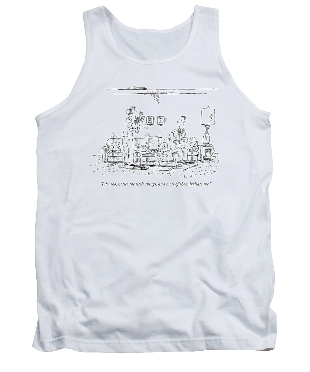 Marriage Tank Top featuring the drawing A Man Addresses His Wife by Barbara Smaller