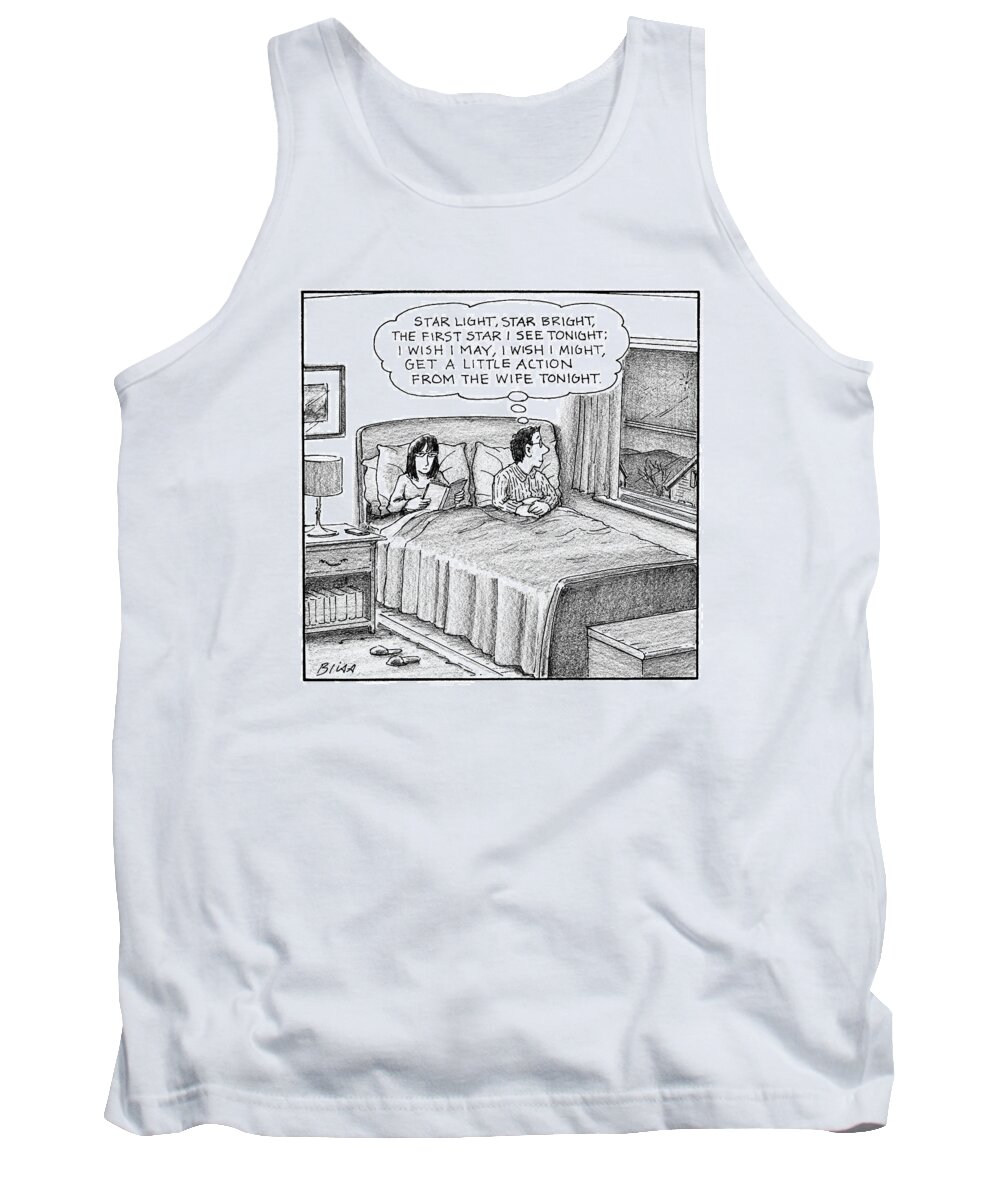 Captionless Marriage Tank Top featuring the drawing A Man In Bed With His Wife Wishes Upon A Star by Harry Bliss