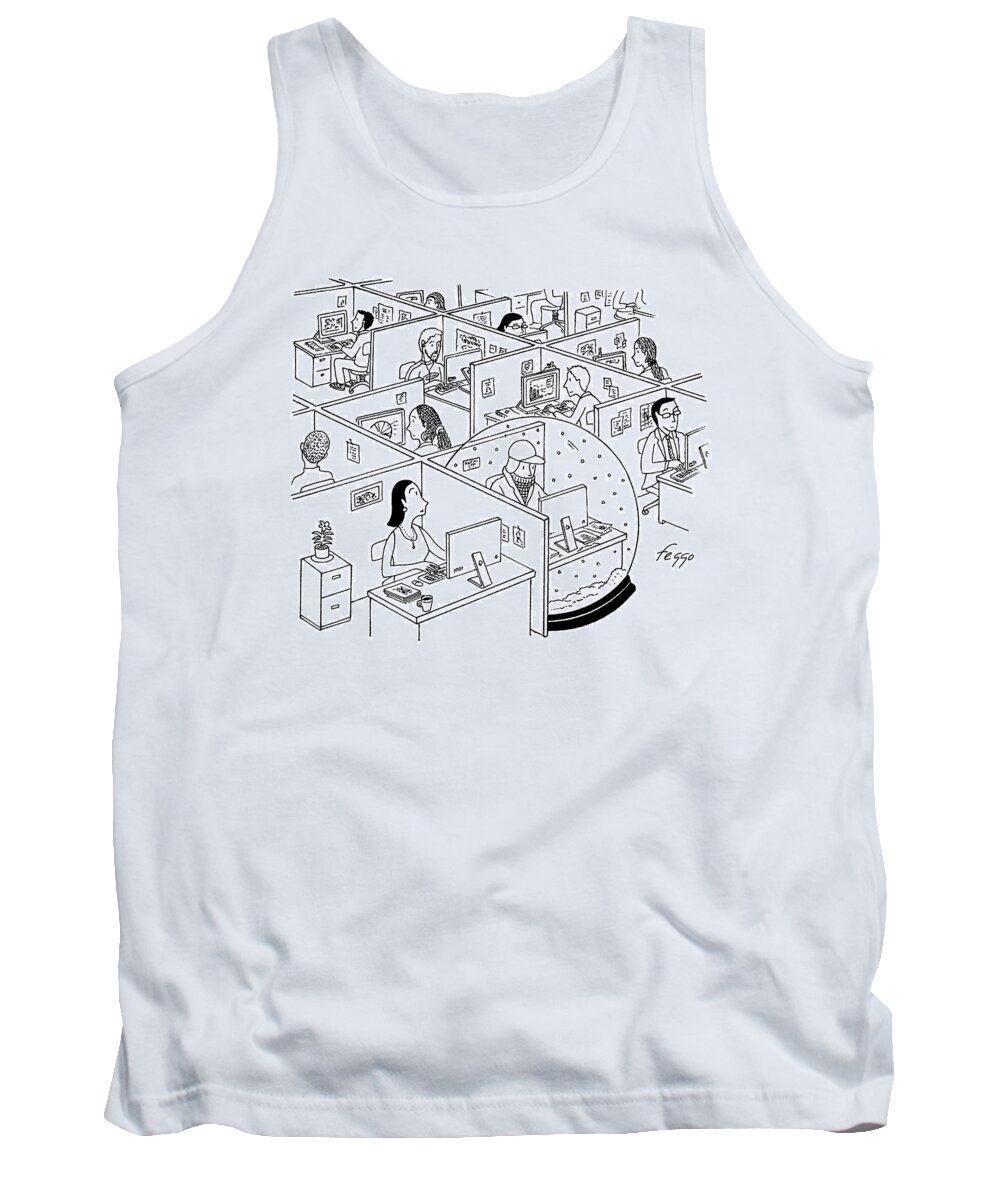 Snow Globe Tank Top featuring the drawing A Man Is Seen Sitting In An Oversized Snow Globe by Felipe Galindo