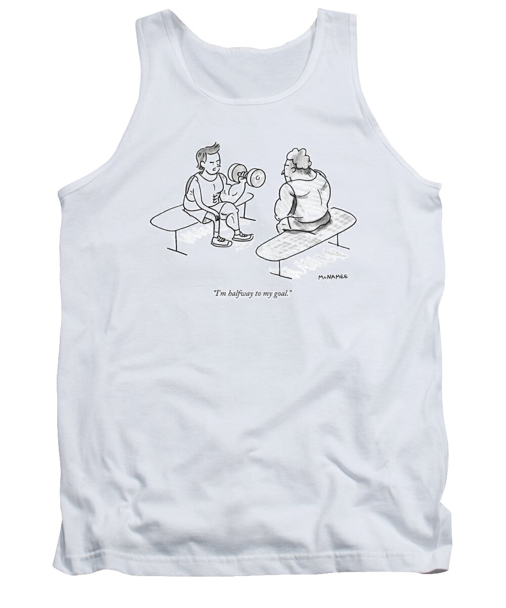 Weight-lifting Tank Top featuring the drawing A Man Lifting Weights by John McNamee