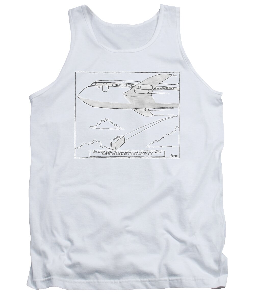 Flying Tank Top featuring the drawing A Man Looks Out The Window Of An Airplane by Jack Ziegler