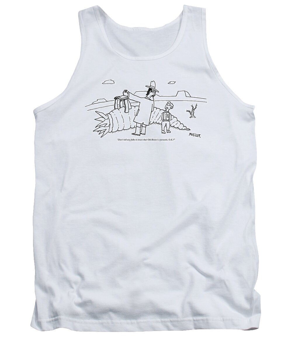 Cowboys Tank Top featuring the drawing A Man Riding Through A Western Landscape by Peter Mueller