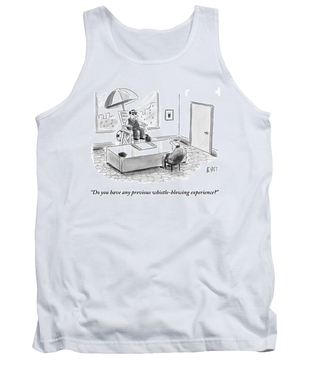 Lifeguards Tank Top featuring the drawing A Man Sits In A Tall Lifeguard Chair by Christopher Weyant