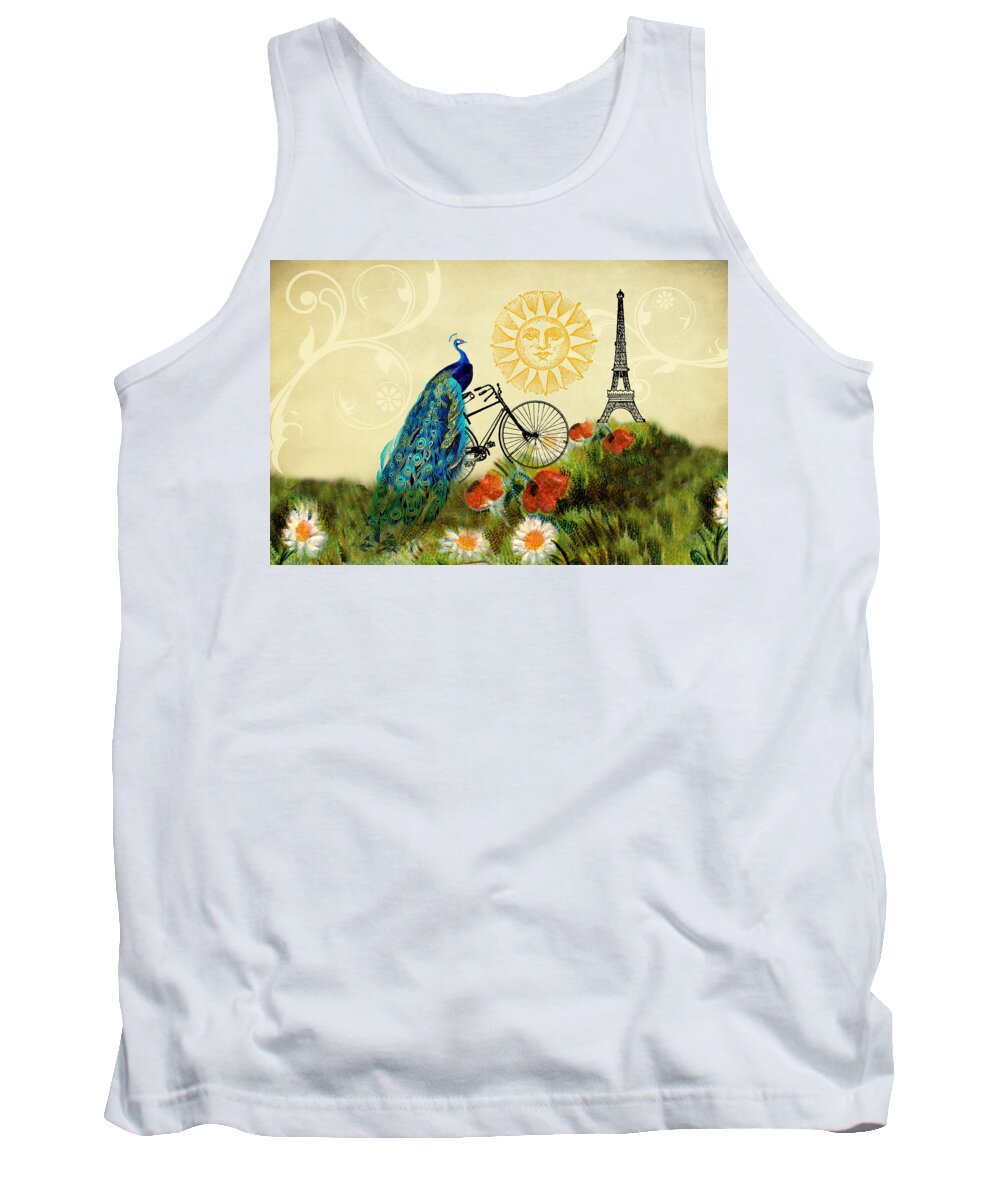 Peacocks Tank Top featuring the digital art A Peacock in Paris by Peggy Collins