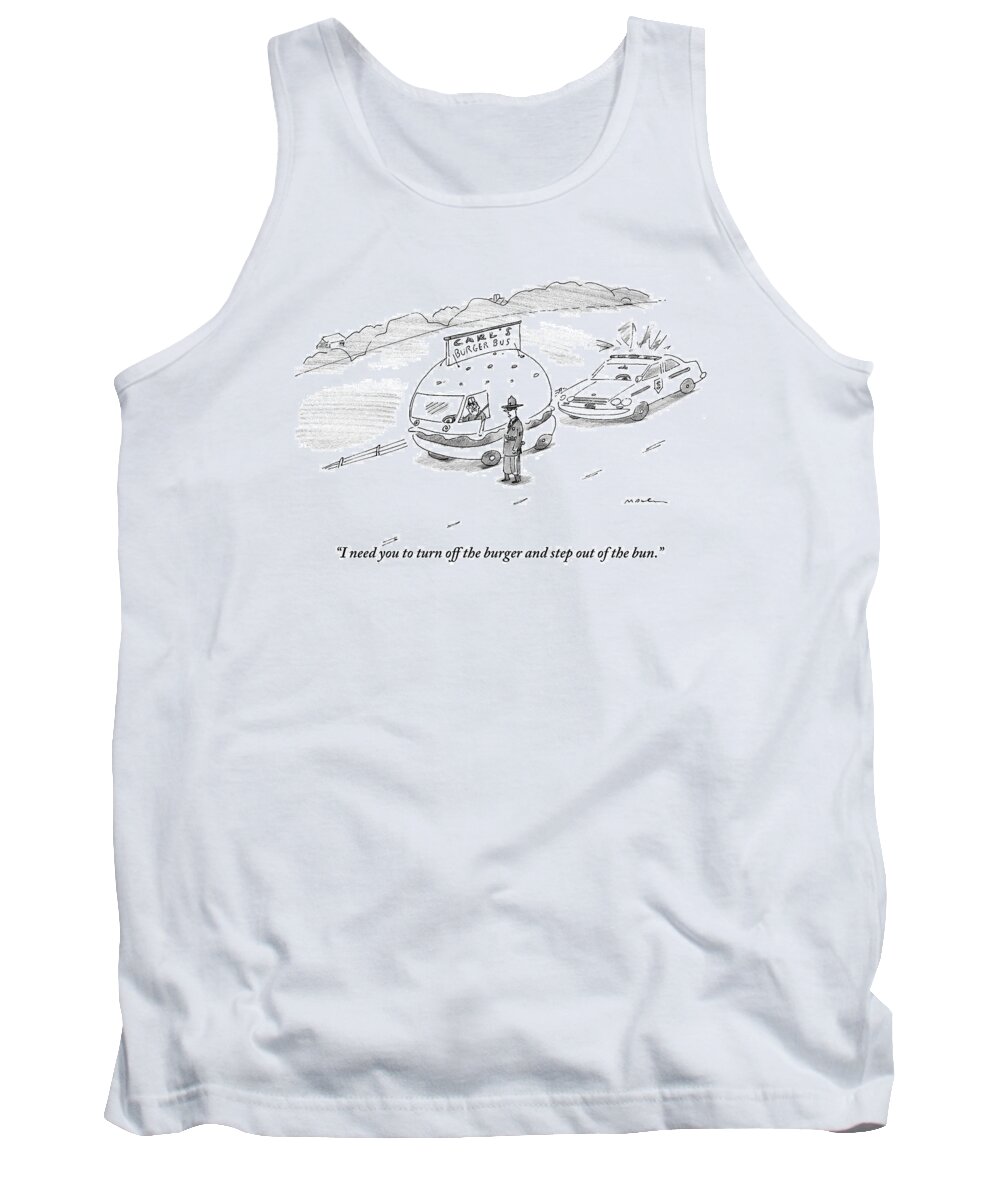 Automobiles Tank Top featuring the drawing A Policeman Has Pulled Over A Man Driving A Car by Michael Maslin