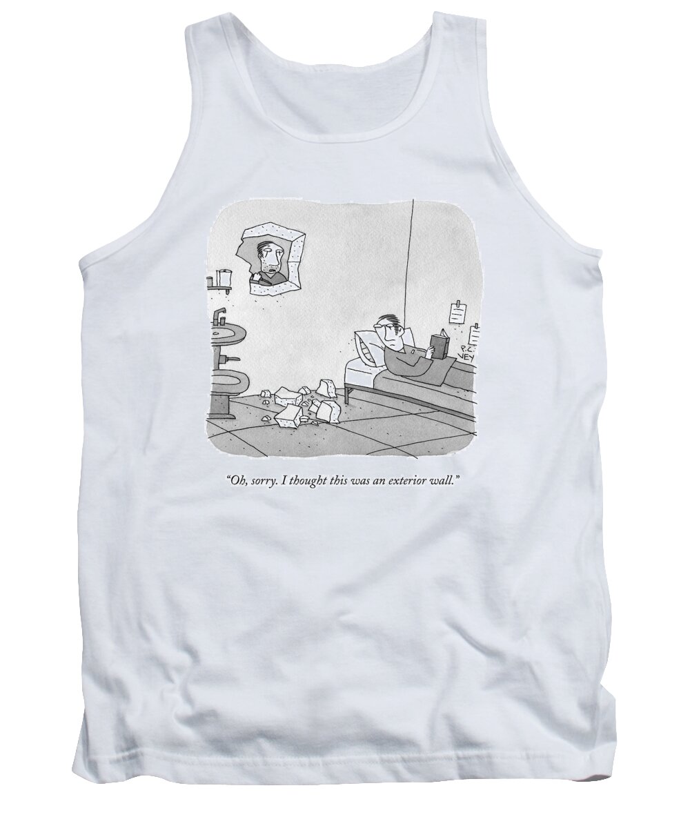 Prison Tank Top featuring the drawing A Prisoner Who Has Broken Through A Wall by Peter C. Vey