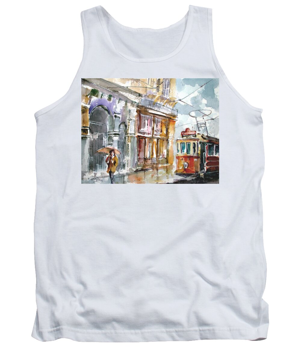 Turkey Tank Top featuring the painting A Rainy Day in Istanbul by Faruk Koksal