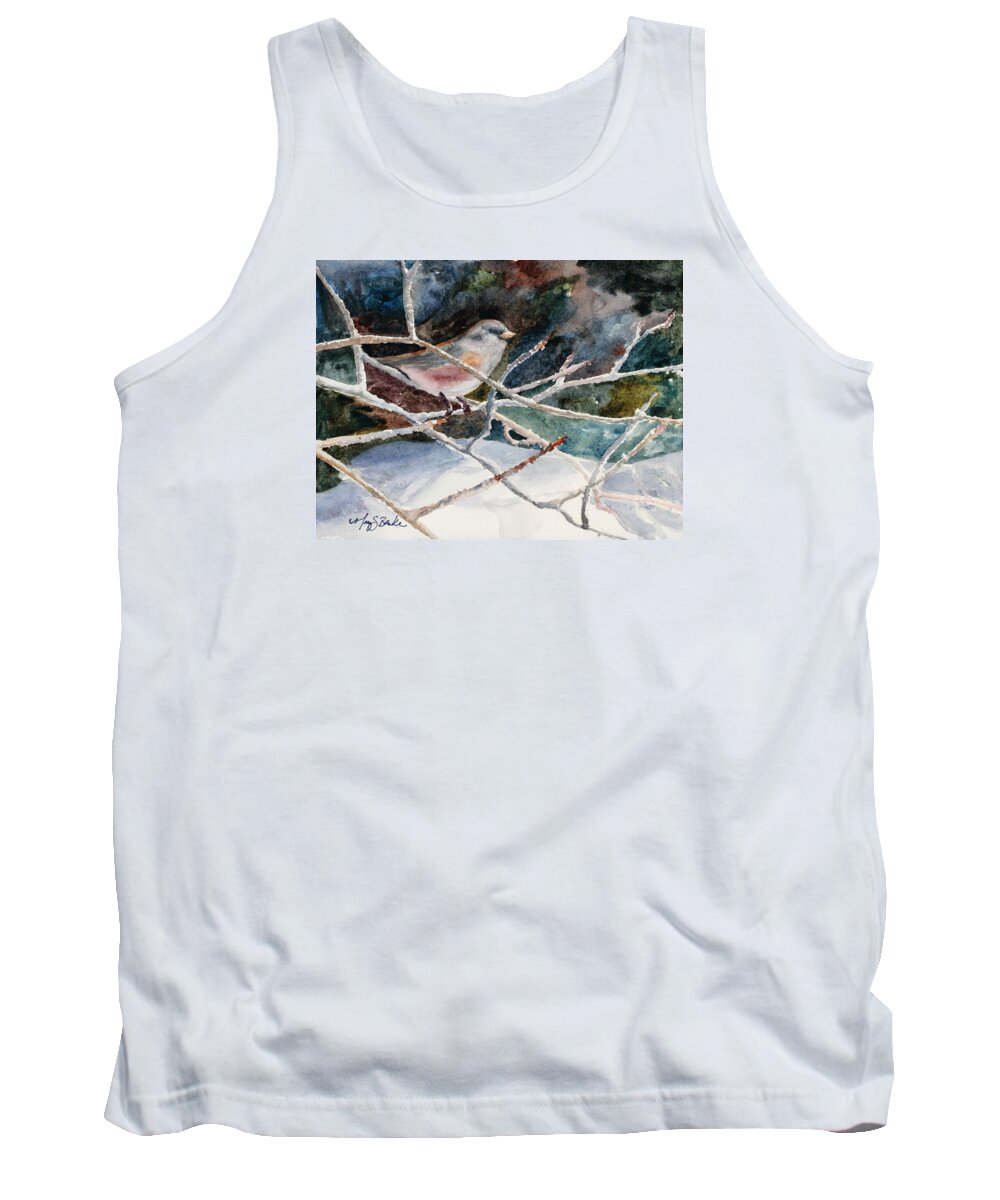 Birds Tank Top featuring the painting A Snowy Perch by Mary Benke