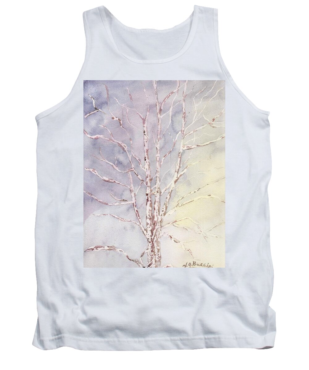 Birch Tank Top featuring the painting A Tree in Winter by Vickie G Buccini