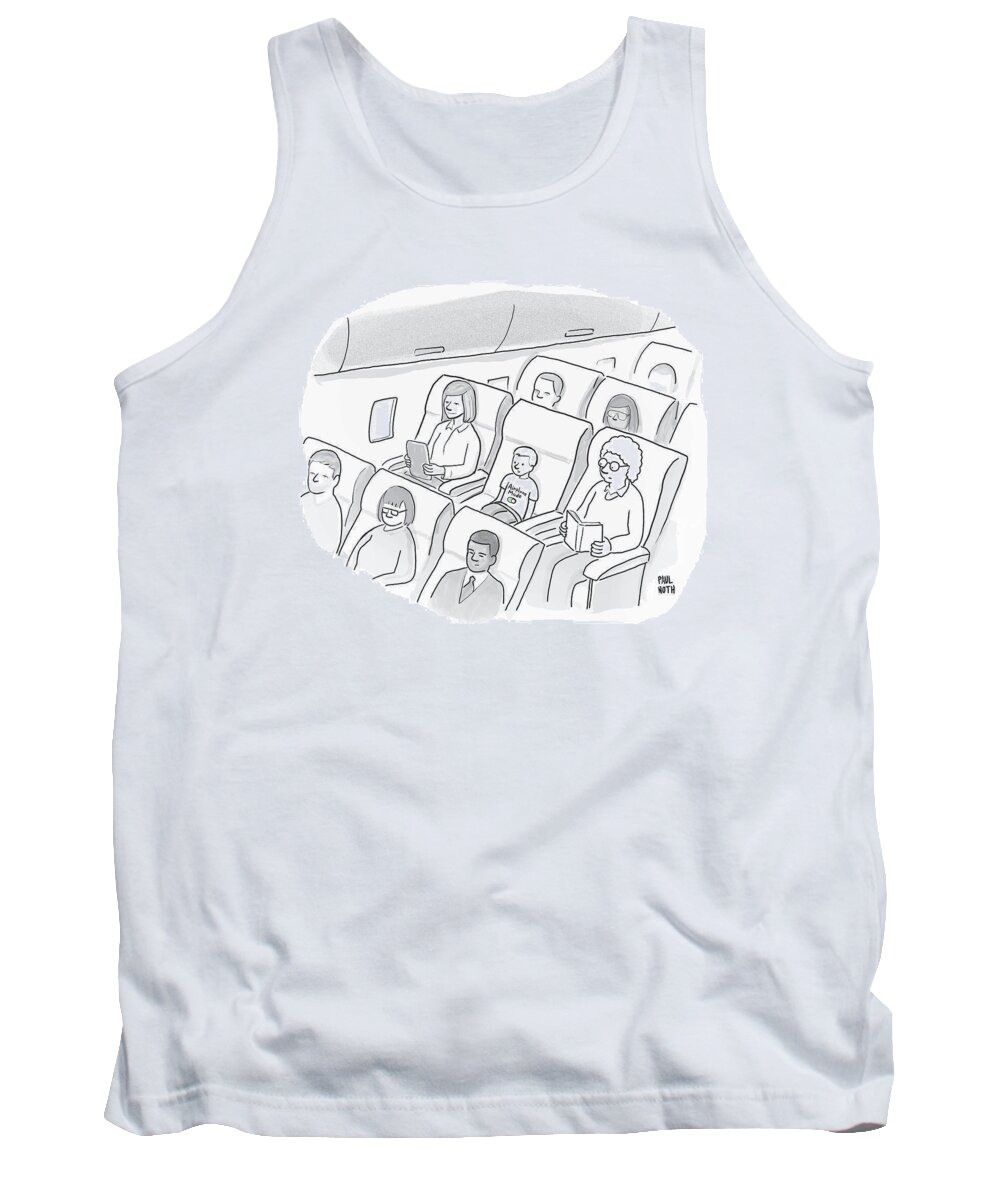 Iphone Tank Top featuring the drawing A Well-behaved Boy On An Airplane Wears A T-shirt by Paul Noth