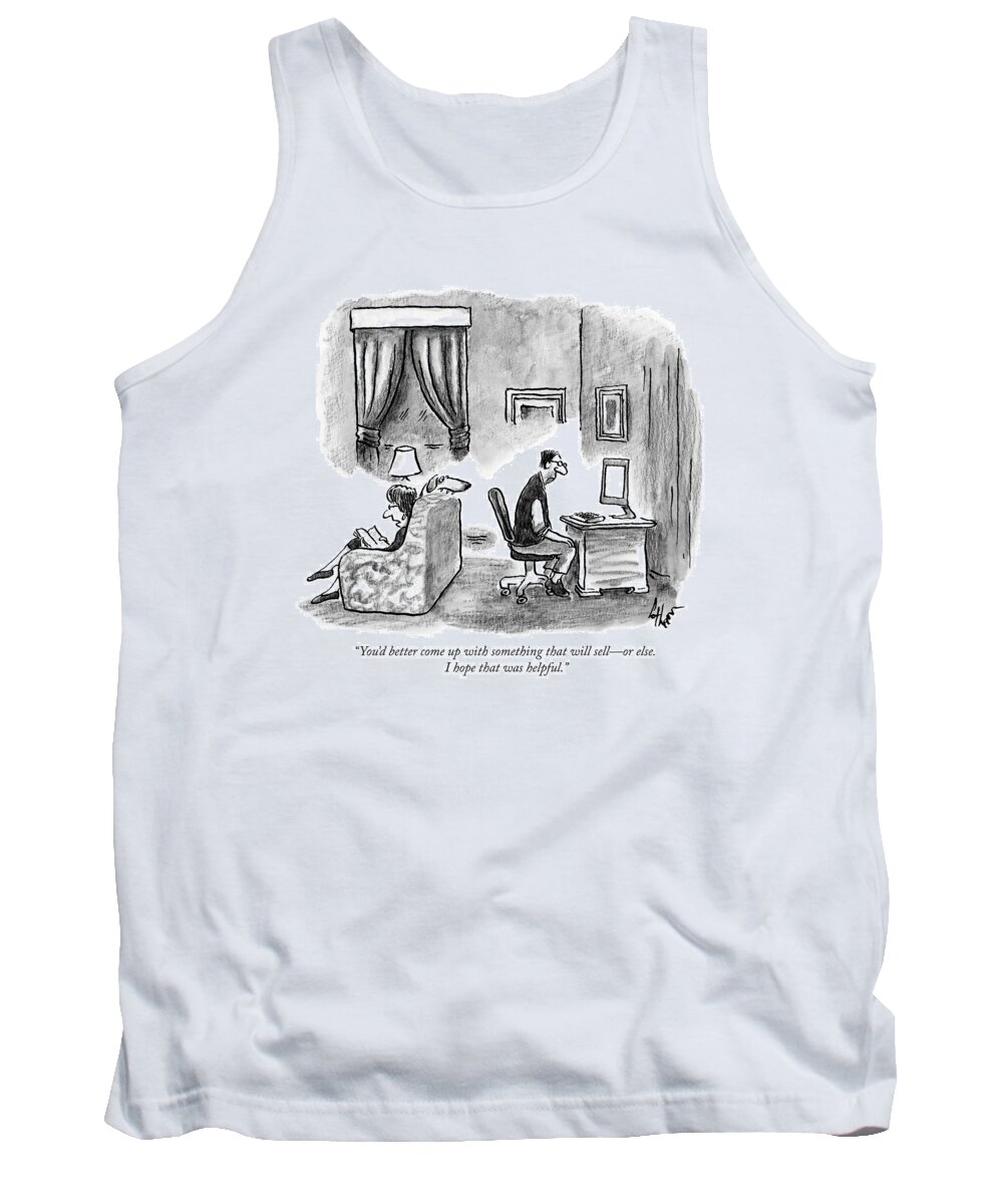 Writer's Block Tank Top featuring the drawing A Wife Says To A Depressed Looking by Frank Cotham