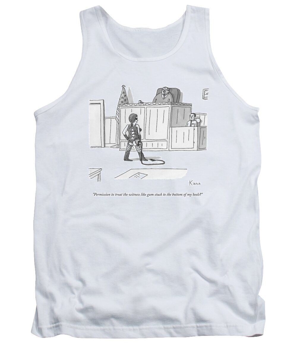 Dominatrix Tank Top featuring the drawing A Woman Dressed In A Dominatrix Outfit Holds by Zachary Kanin