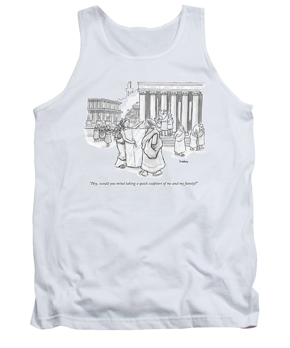 Ancient Tank Top featuring the drawing A Woman Holds A Block Of Marble And Chisel by Benjamin Schwartz