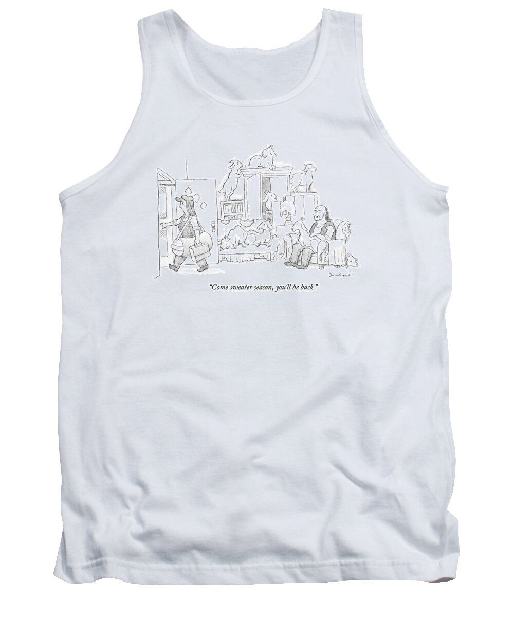 Goats Tank Top featuring the drawing A Woman Leaves Her Husband Whose Home Is Overrun by David Borchart