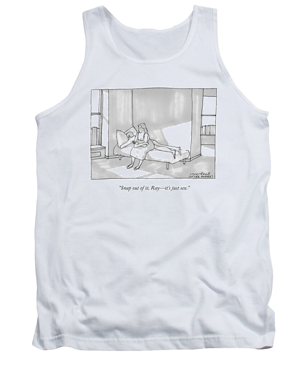 Edward Hopper Tank Top featuring the drawing A Woman Sits On The Bed Beside A Face-down Man by Michael Crawford