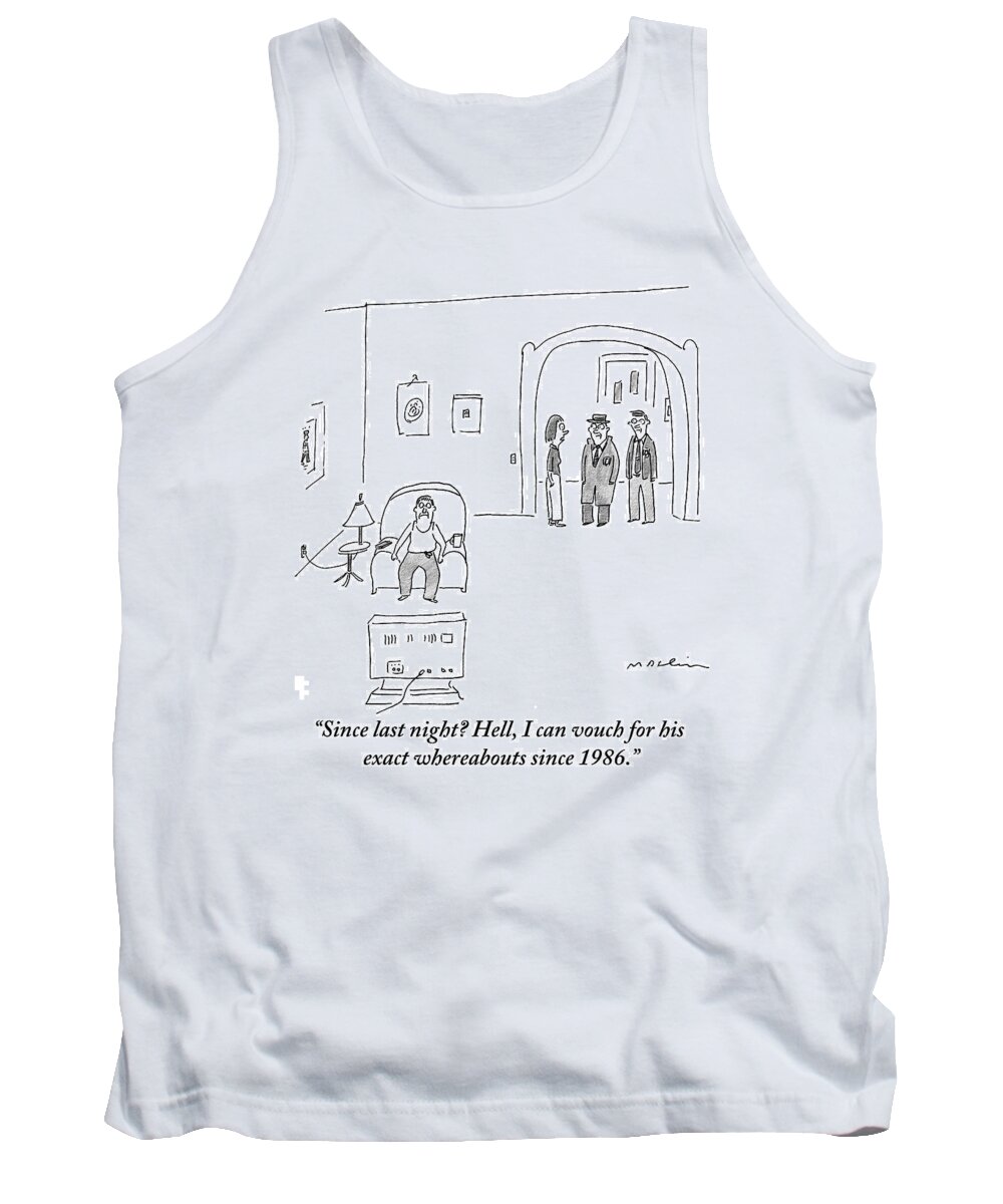 Husbands Tank Top featuring the drawing A Woman Speaking To Two Policemen Is Referencing by Michael Maslin