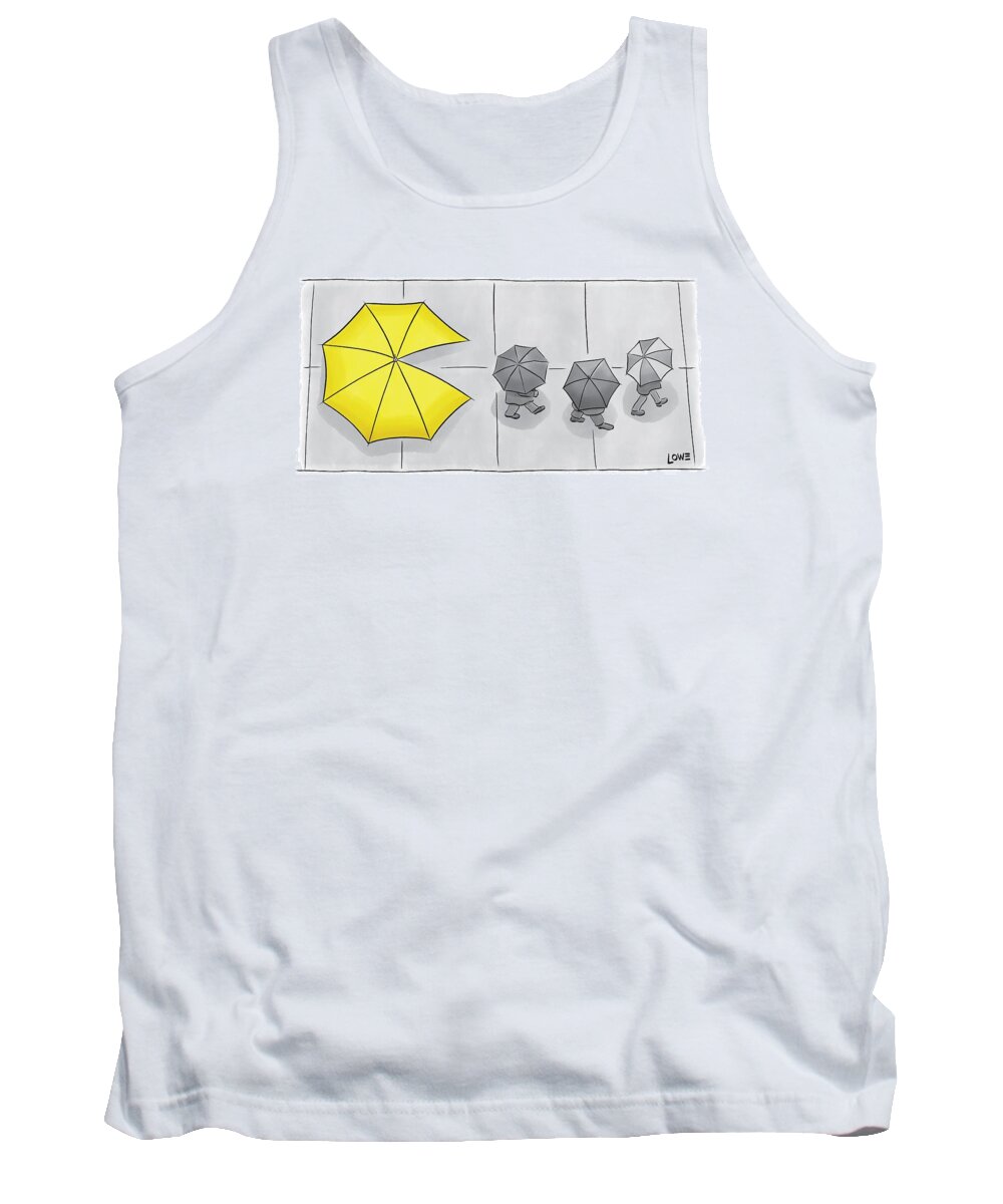 Pac-man Tank Top featuring the drawing A Yellow Umbrella With A Pacman Mouth by Christian Lowe