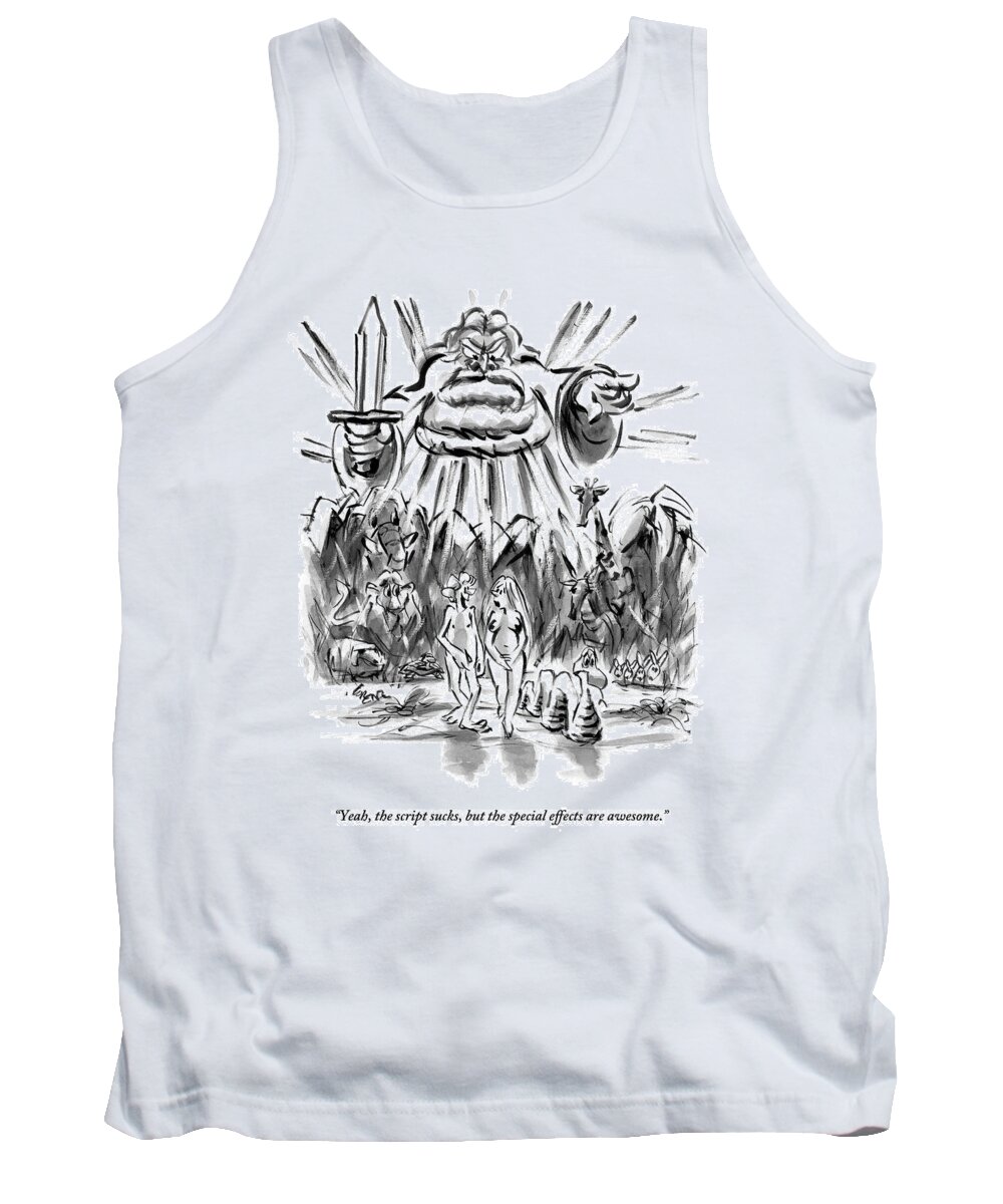 Adam And Eve Tank Top featuring the drawing Adam And Eve Are Seen Walking In The Garden by Lee Lorenz