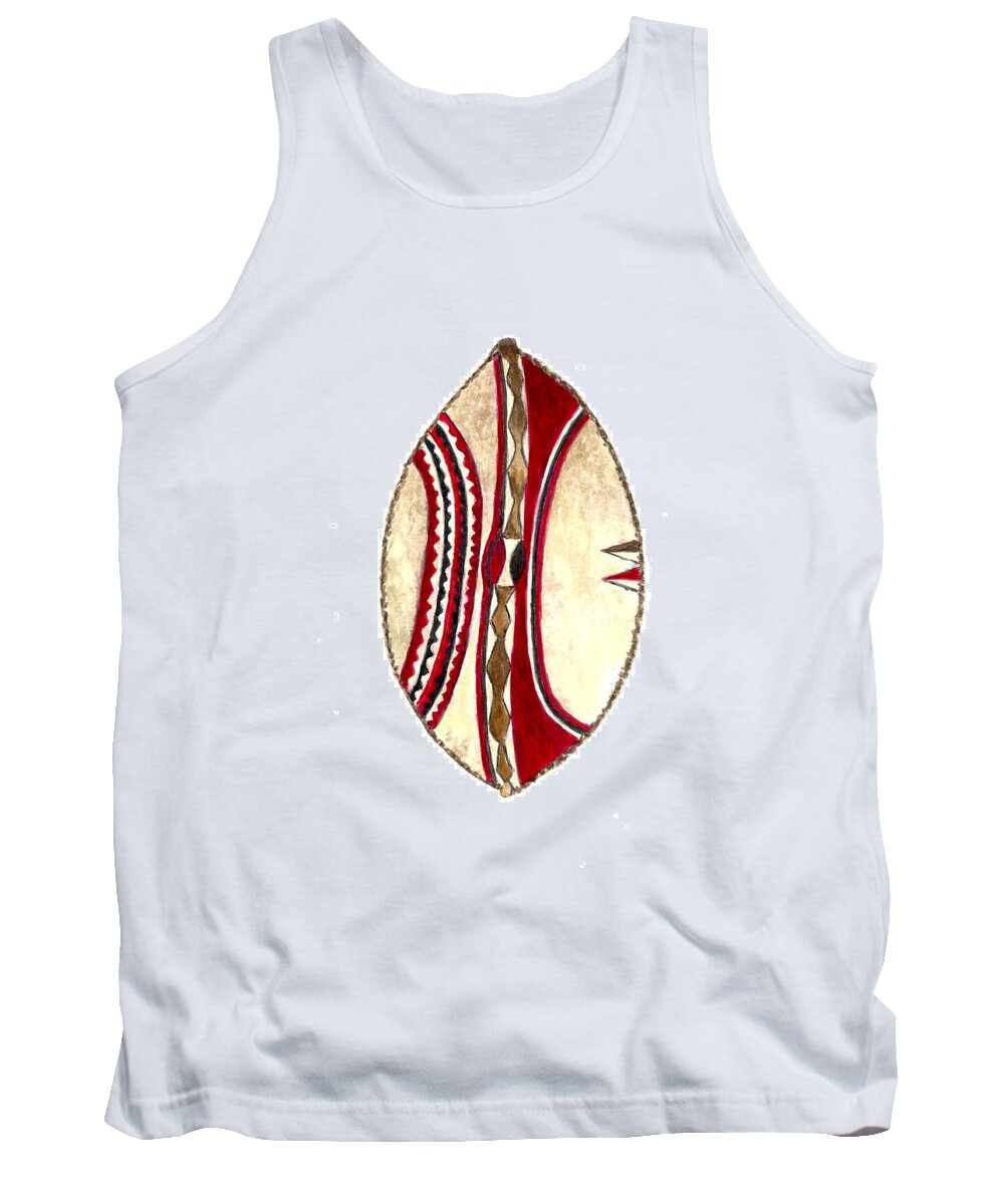 Shield Tank Top featuring the painting African Maasai War Shield by Michael Vigliotti