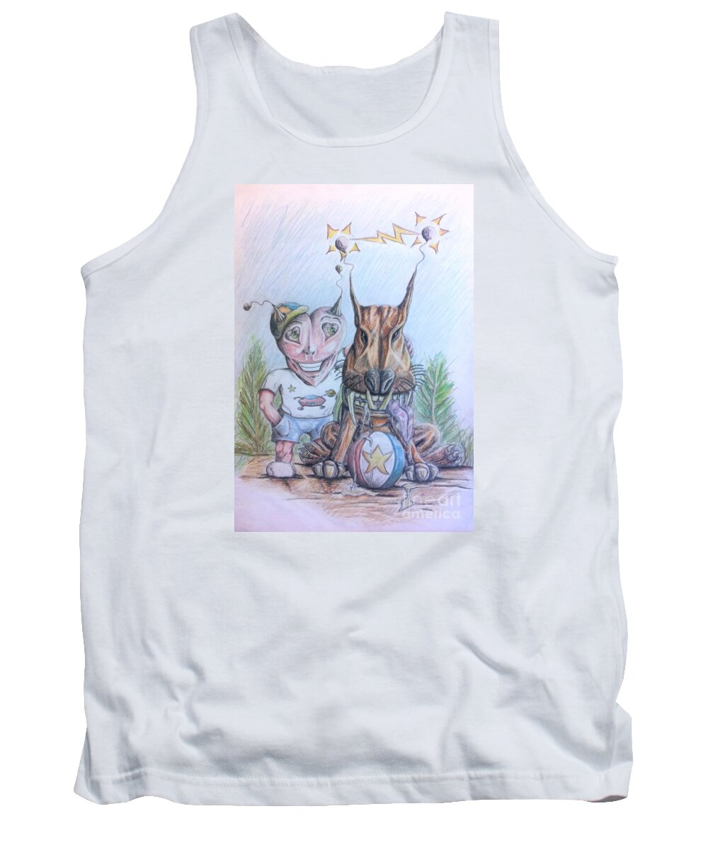 Alien Tank Top featuring the painting Alien Boy and his best friend by Vintage Collectables