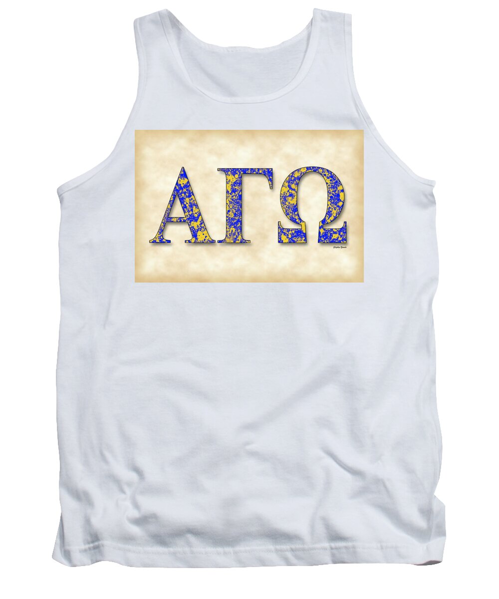 Alpha Gamma Omega Tank Top featuring the digital art Alpha Gamma Omega - Parchment by Stephen Younts