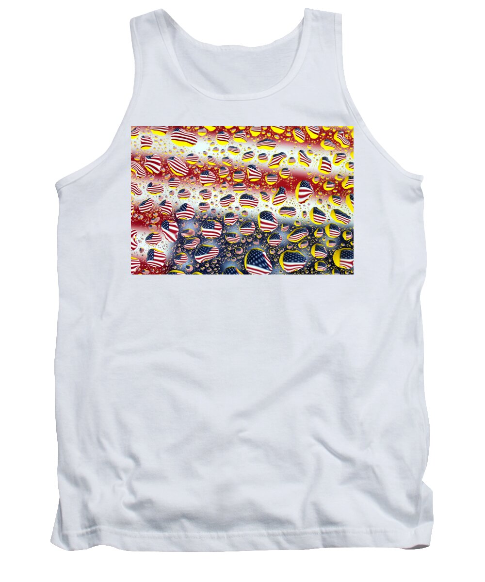 American Tank Top featuring the painting American flag in water drops by Paul Ge