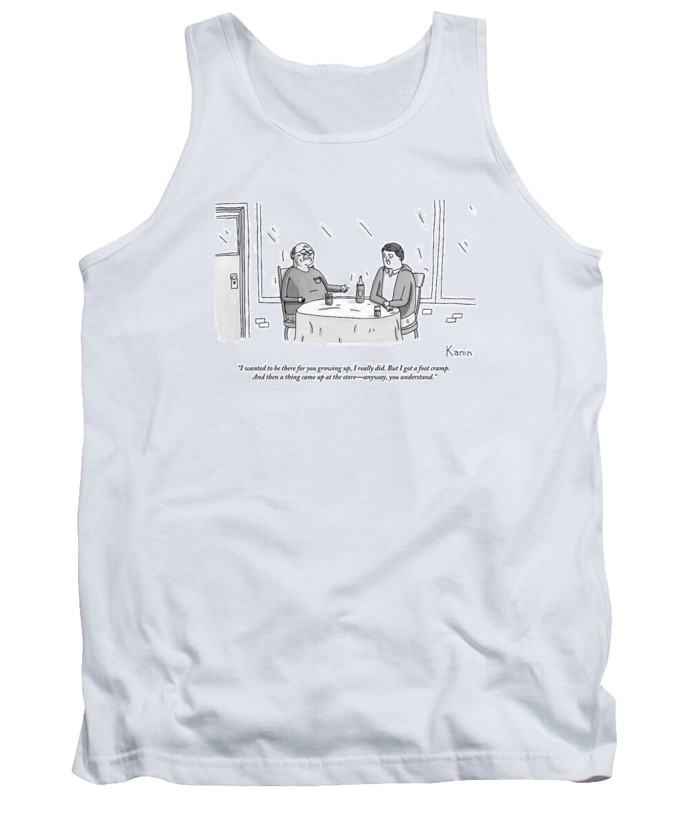 Elderly Parent Tank Top featuring the drawing An Old Man Talks To His Middle-aged Son At A Cafe by Zachary Kanin