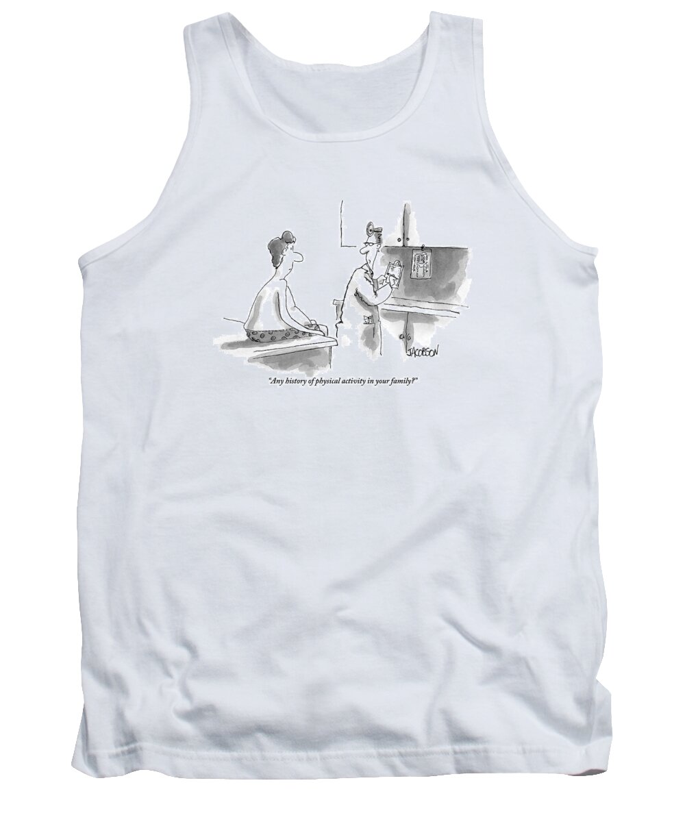 Doctor And Patient Tank Top featuring the drawing An Overweight Man Sits In His Underwear by David Jacobson