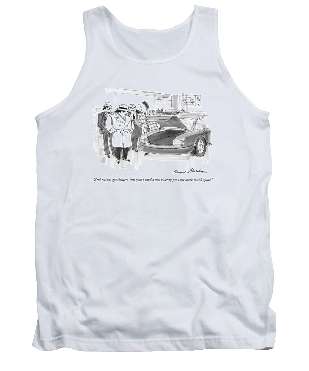 Crime Tank Top featuring the drawing And Notice, Gentlemen, This Year's Model by Bernard Schoenbaum