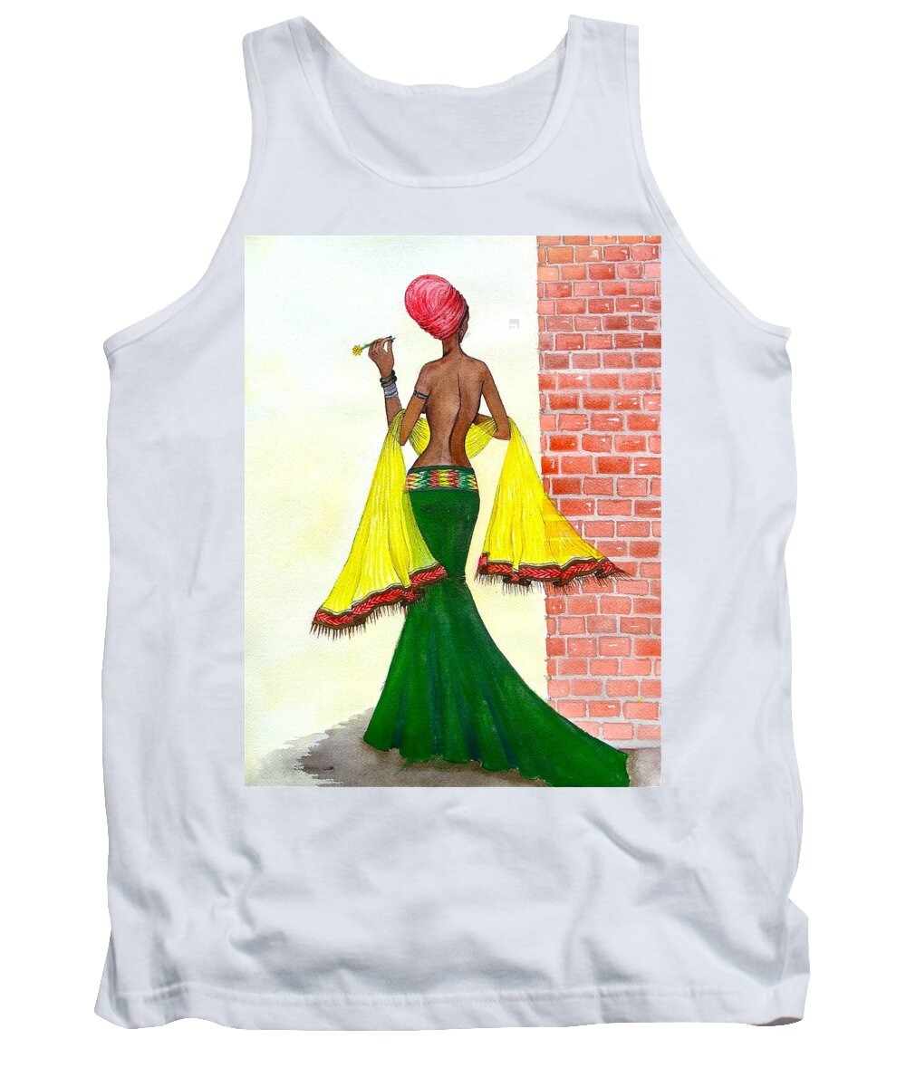 African Paintings Tank Top featuring the painting Around the Corner by Mahlet