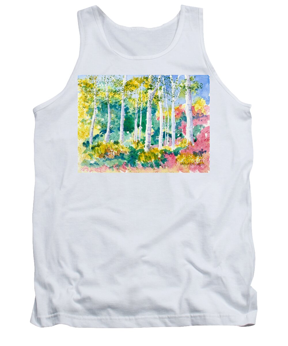 Autumn Tank Top featuring the painting Autumn Aspens by Walt Brodis
