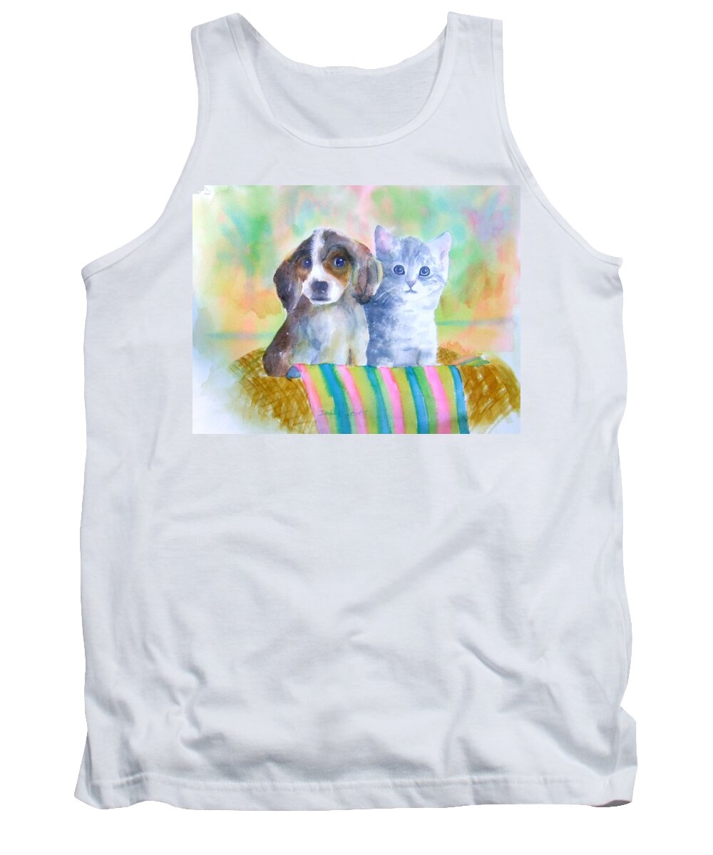 Puppy Tank Top featuring the painting Basket Full of Love by Debbie Lewis