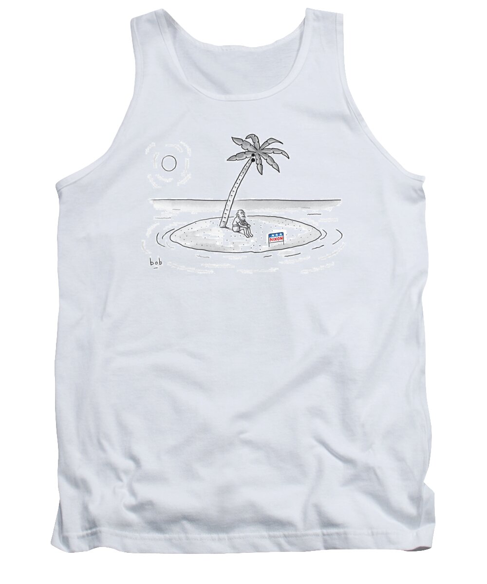 Shipwrecked Tank Top featuring the drawing Bearded Man Sits On A Deserted Island. A Campaign by Bob Eckstein