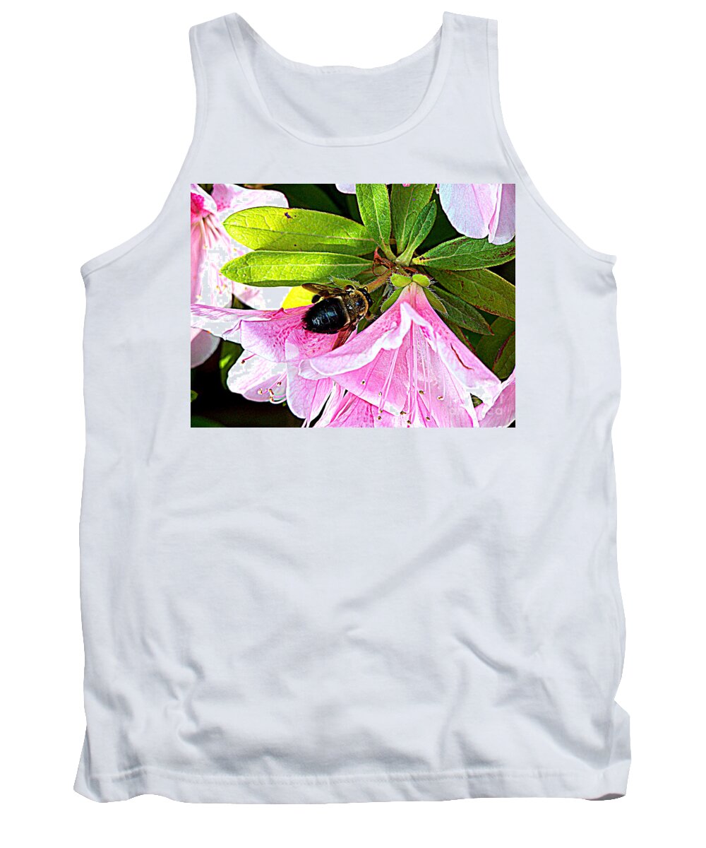Azaleas Tank Top featuring the photograph Bee on Pink Azalea by Kathy White