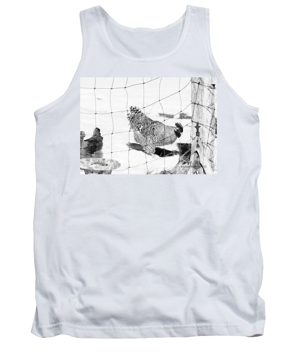 Black Tank Top featuring the photograph Black and White Rooster by Denise Romano