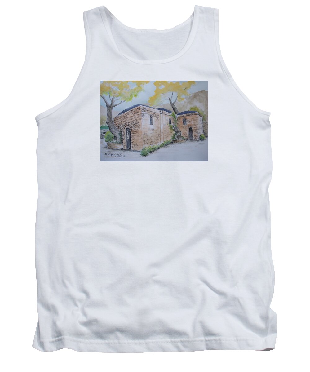 Ephesus Tank Top featuring the painting Blessed Mother's Home by Marilyn Zalatan