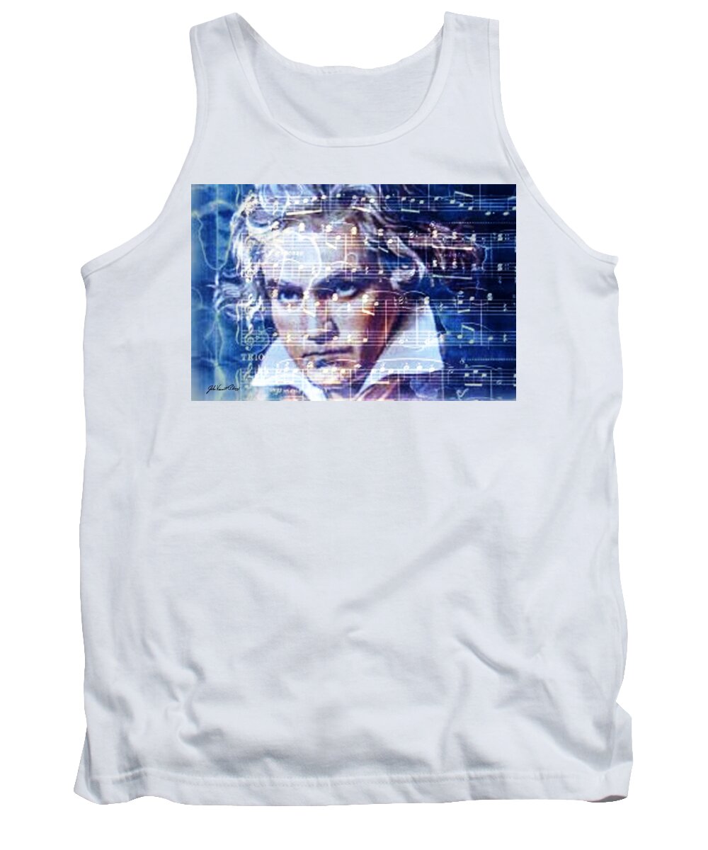 Classical Music Tank Top featuring the digital art Blue Beethoven by John Vincent Palozzi