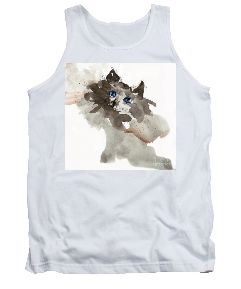 Cat Tank Top featuring the painting Blue Eyes by Chris Paschke