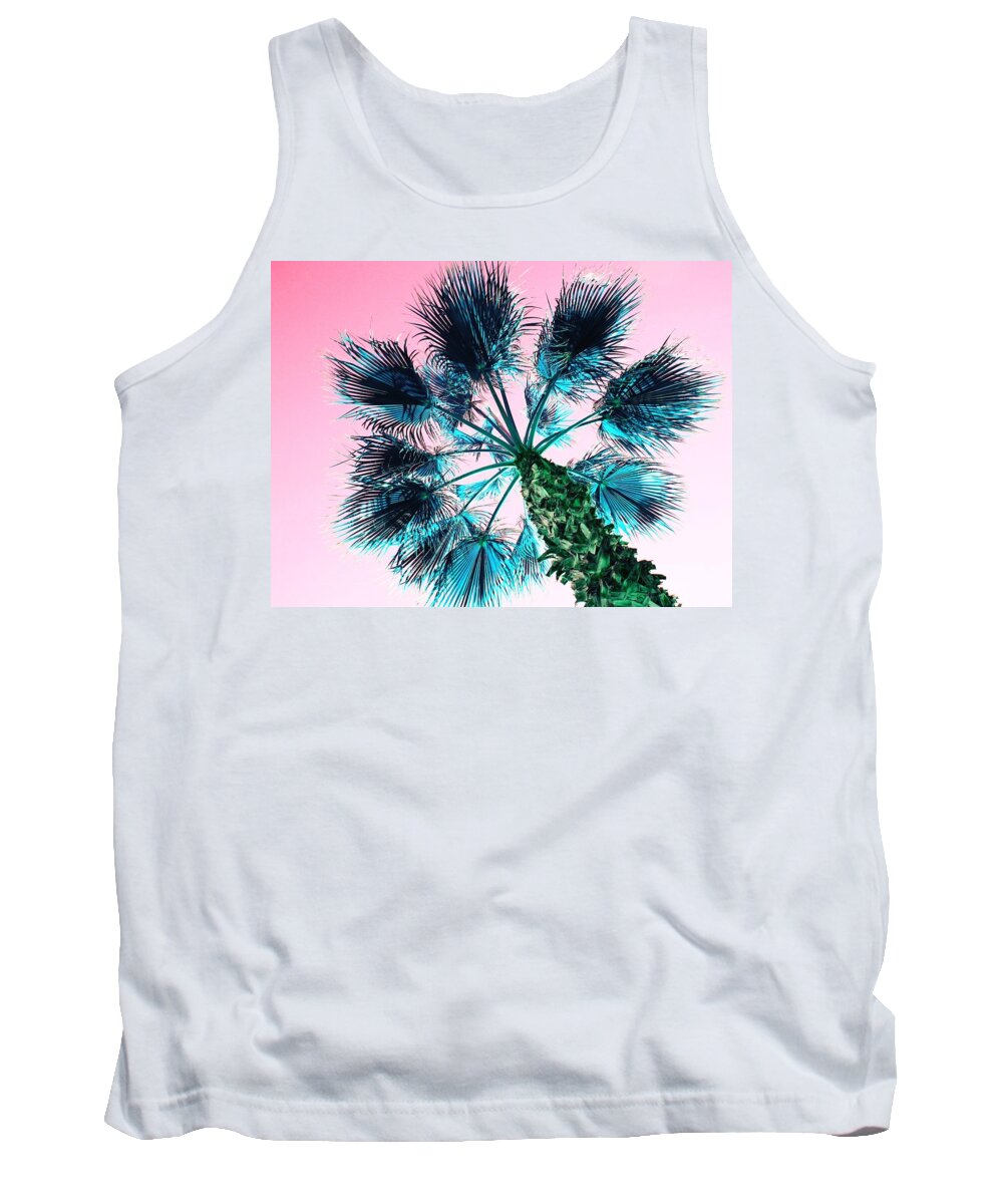 Palm Tree Tank Top featuring the photograph Blue Palm Tree with Pink Sky by Marianna Mills
