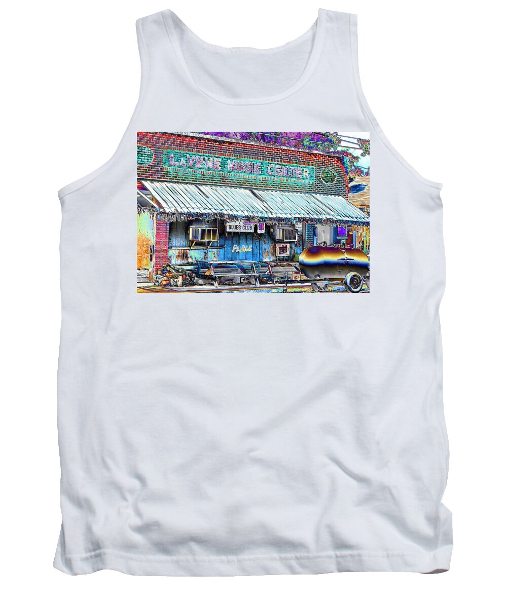 Blues Tank Top featuring the photograph Blues Club in Clarksdale by Karen Wagner